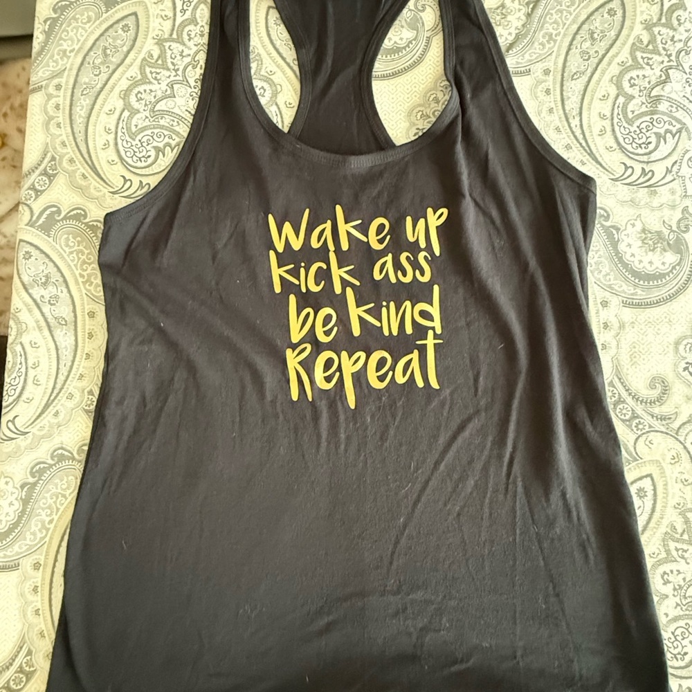 Black Sleeveless Tank Top with Yellow Print
